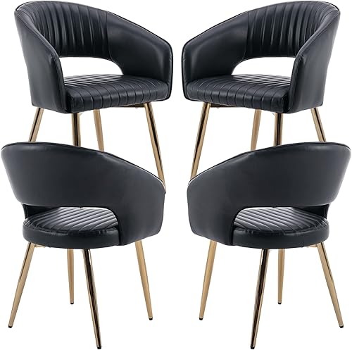 Miniatura 8 de QUINJAY Juego de 2 sillas de comedor modernas de terciopelo, sillas de comedor tapizadas doradas con respaldo hueco, sillas de comedor con patas