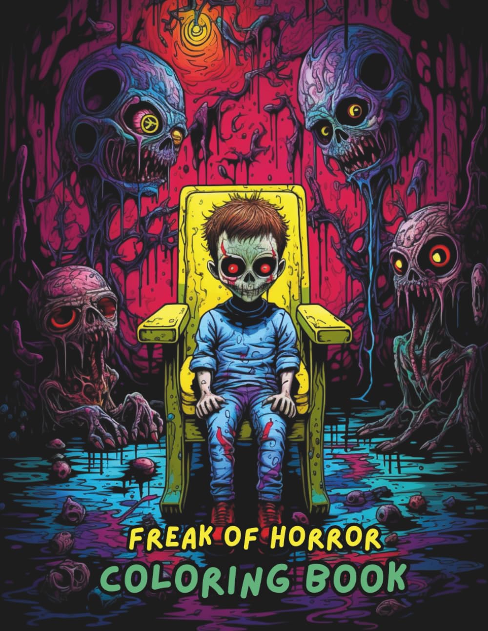 FREAK OF HORROR Coloring Book: Scary Creepy Horror Creatures, Haunted Scenes, Spooky Monsters, Terrifying Zombies & Creepy Clowns | Horror Coloring Book for Adults Stress Relief & Relaxation