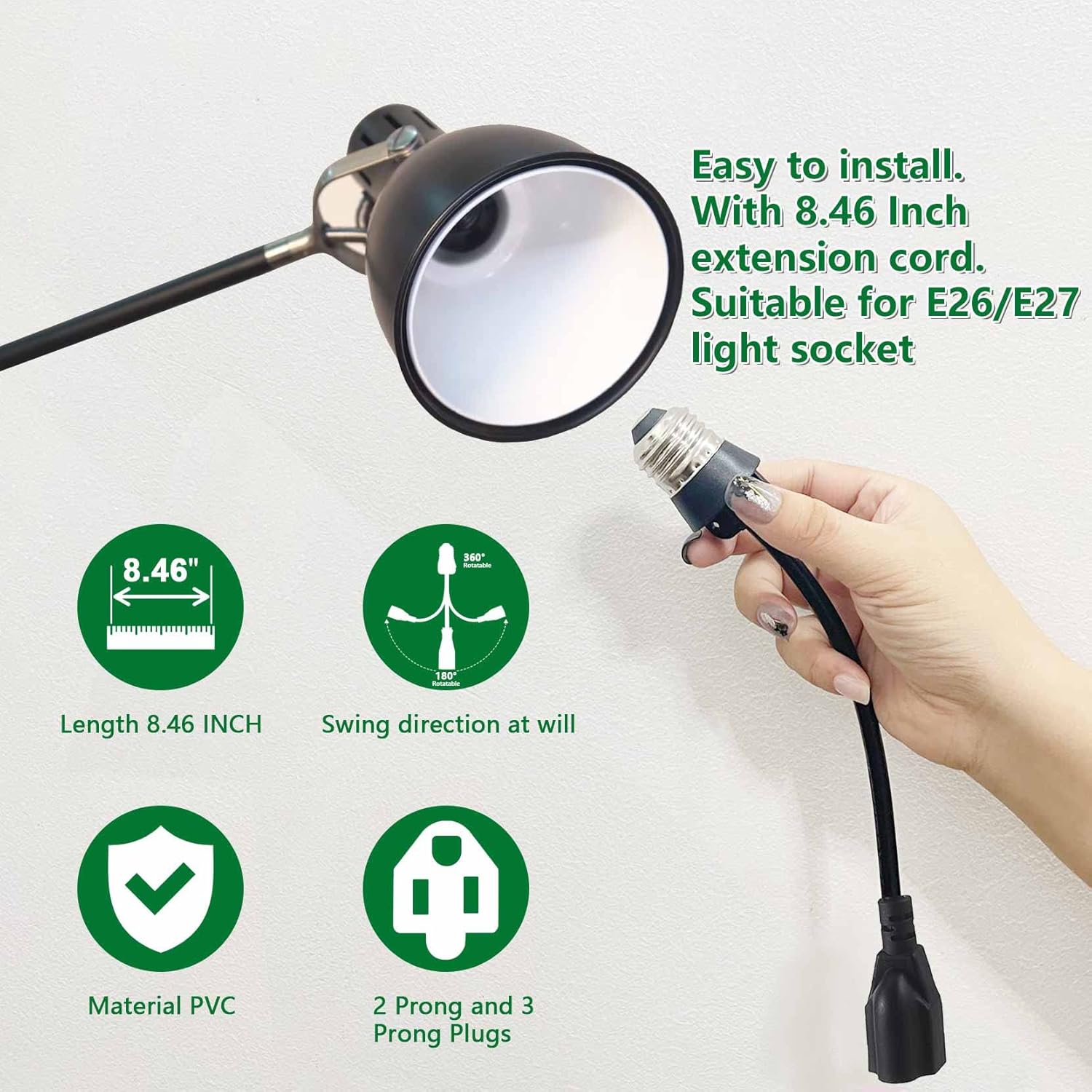 Buy Light Socket to Plug Adapter 8.46 Inch, Light Bulb E26/E27 Outlet