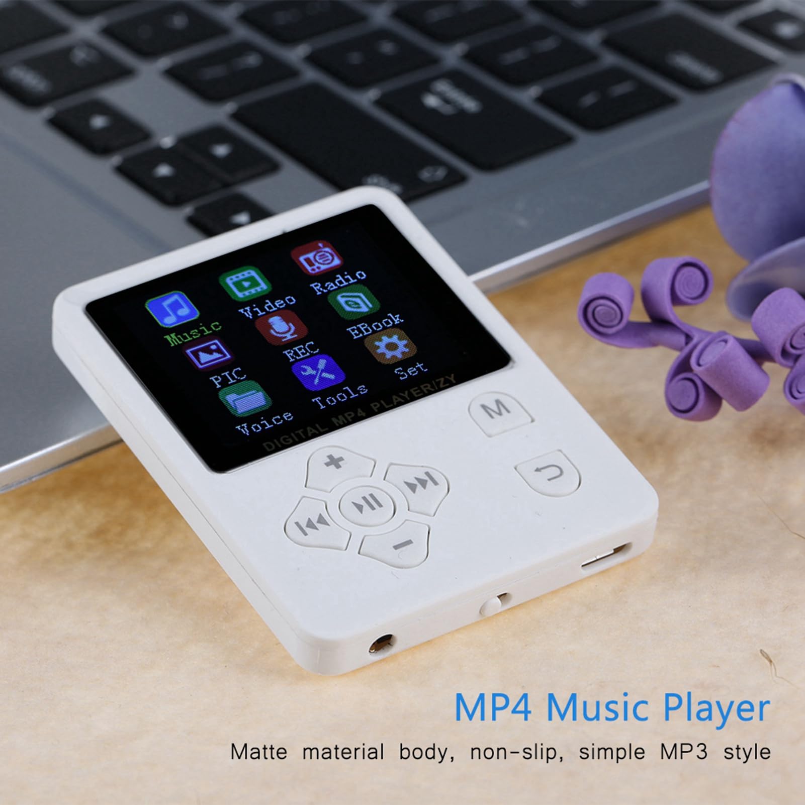 MP4 Music Player, Matte Body, Support TF Card, Multiple Play Modes, for Sports, USB 2.0, Color Screen with Stopwatch Function (White)