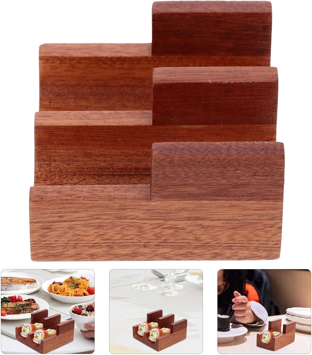 Wooden Sushi Taco Holder Sushi Hand Roll Stand Japanese U-Shaped Sashimi Serving Clog Plate Sushi Serving Platter Tray Tableware for Kitchen Restaurant/432 (Color : As Shown Size : 9.00X5.00X5.00CM)