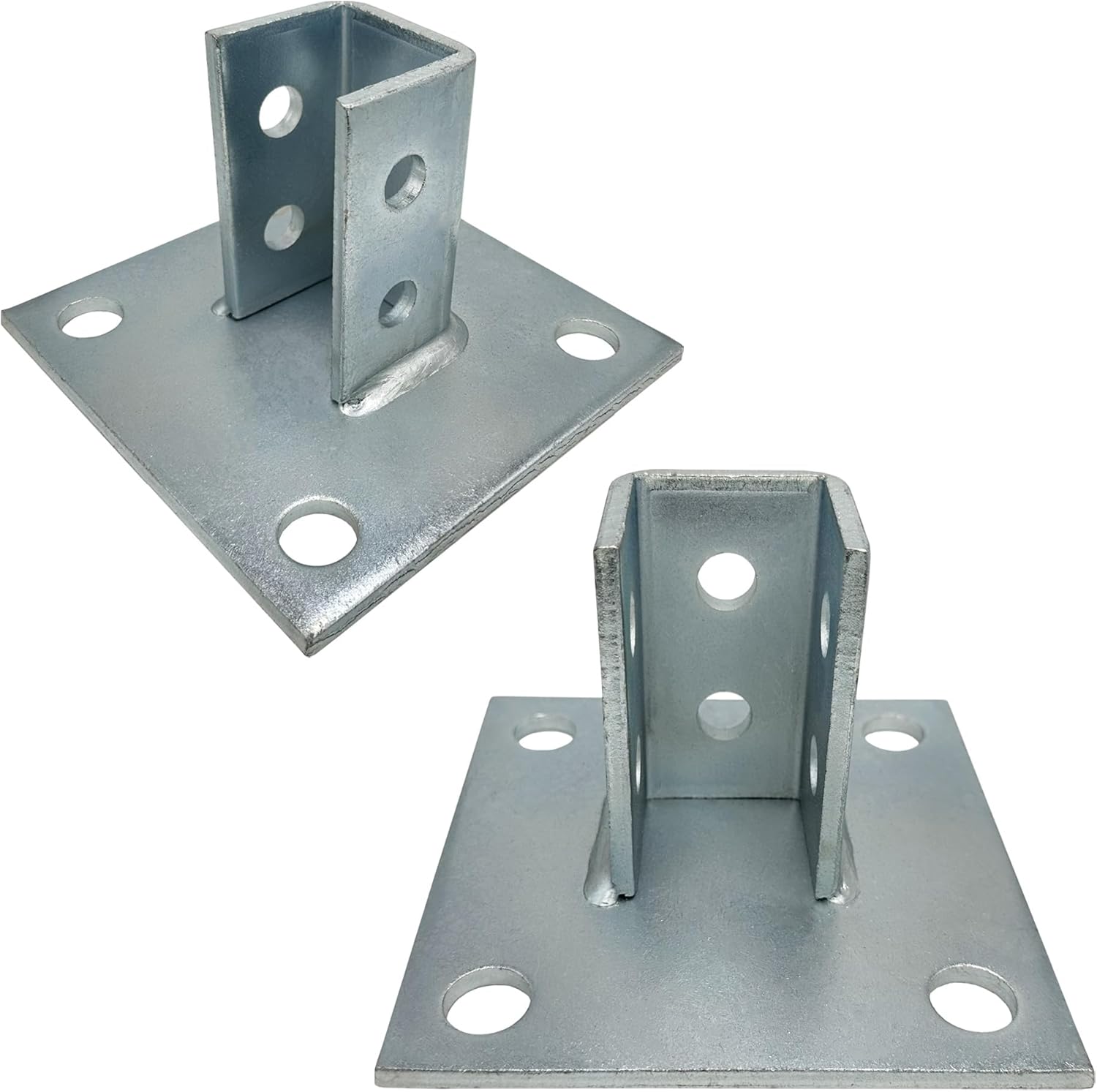 4 Pack - 4 Hole Post Base Channel, 6 Square for All 1-5/8 Strut Channel, Side Orientation - Heavy Duty, Electro-Galvanized (4)