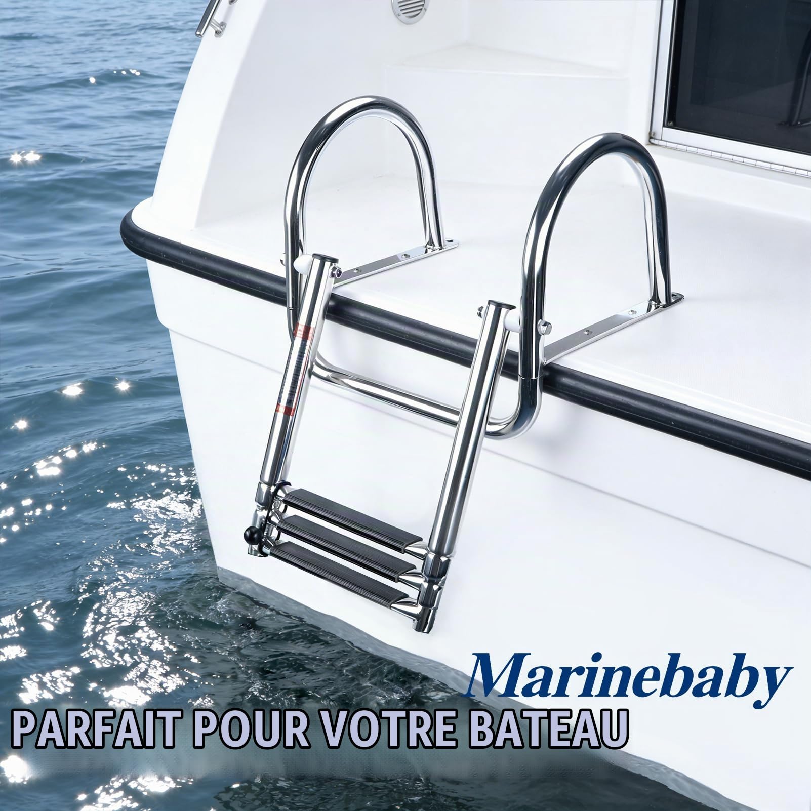 Échelle télescopique autoportante pour Bateau Ponton à 3 échelons, en Acier Inoxydable, capacité de 400 Livres