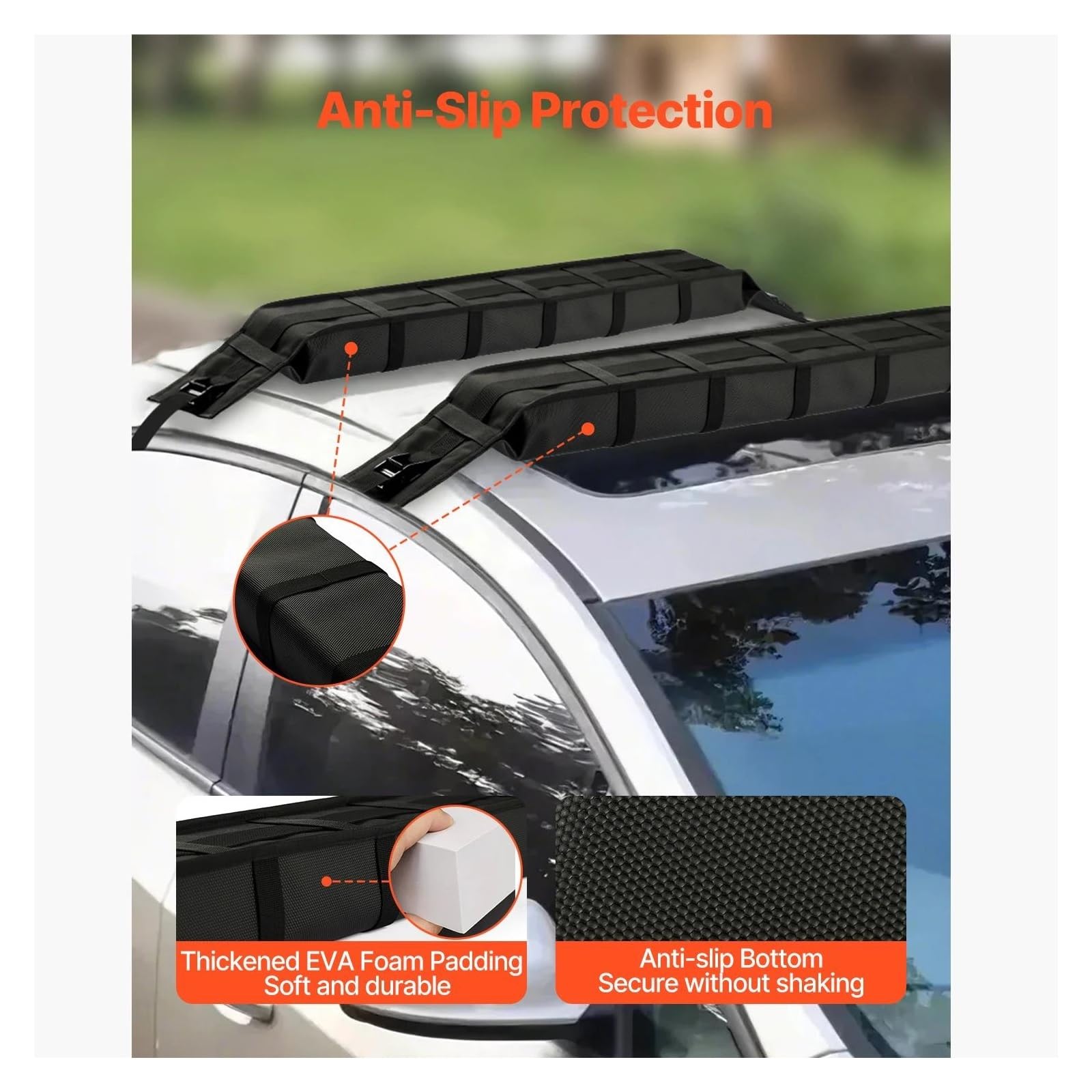 Genérico Barra Techo para Coches Almohadillas Blandas para Portaequipajes Techo Universales para Coche para Kayak con 2 Correade Amarre para Canoa Snowboard Y Remo Equipaje Superior Coche | 15.5inch