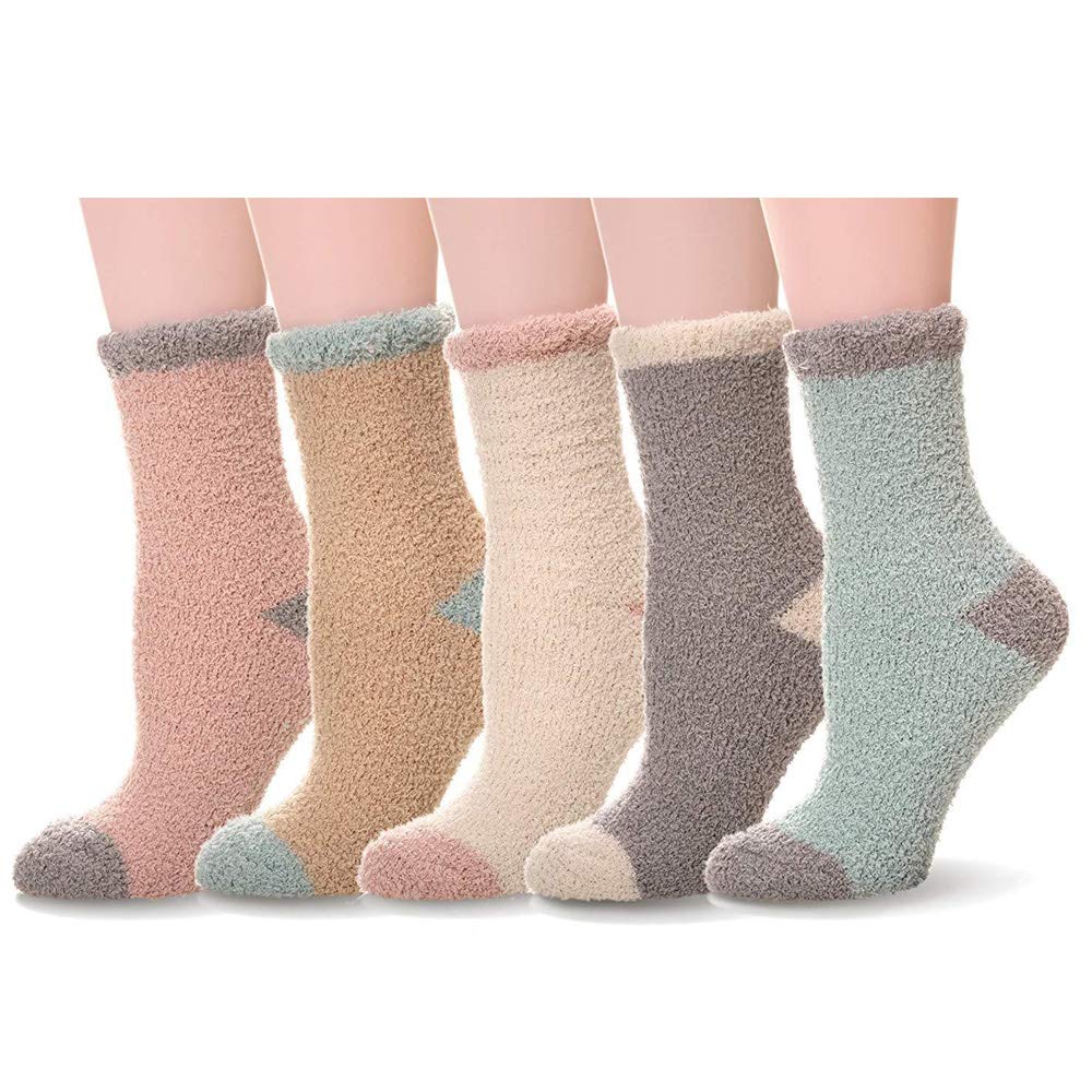 5 Pairs Womens Fuzzy Slipper Socks Soft Cozy Fluffy Winter Warm Slipper Socks For Ladies Girls