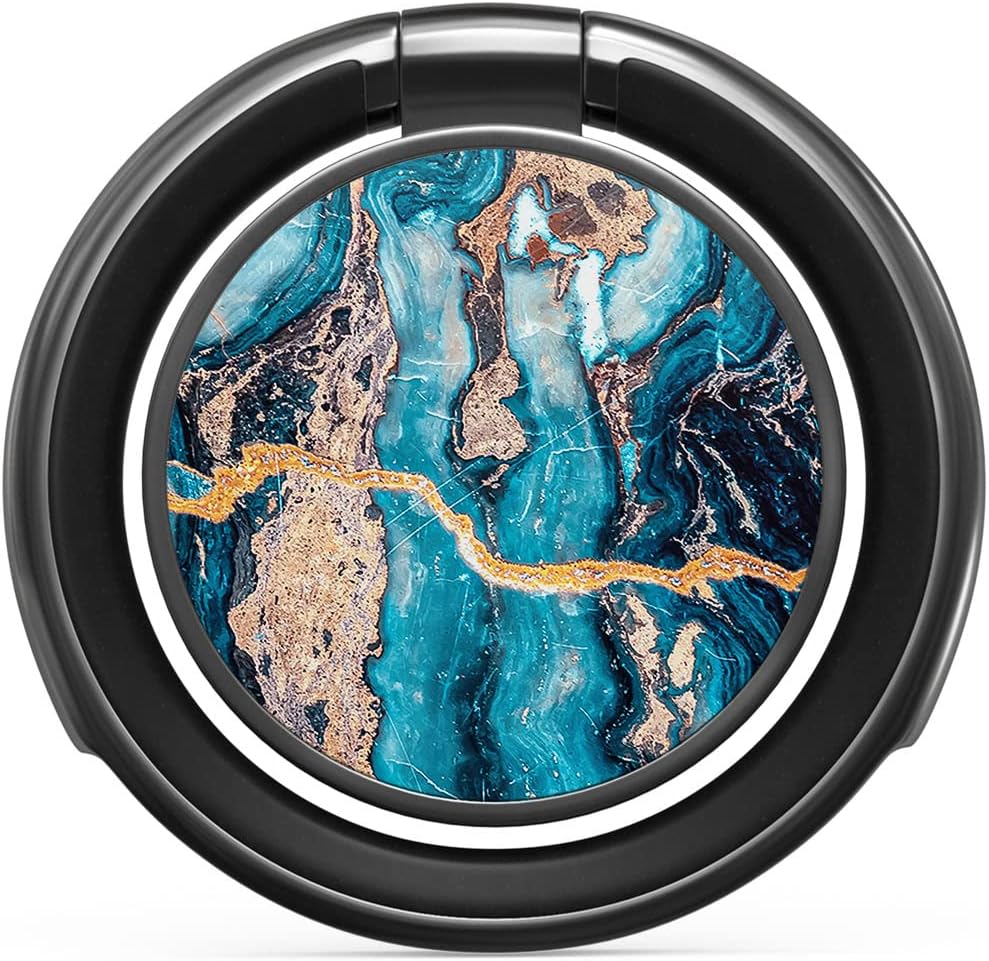 BURGA Stylish Metal Cell Phone Ring Stand Holder, Finger Grip Kickstand 360 Degree Rotation, Blue Teal Turquoise Marble, Universal Compatible with iPhone iPad Samsung Galaxy Huawei Google Pixel