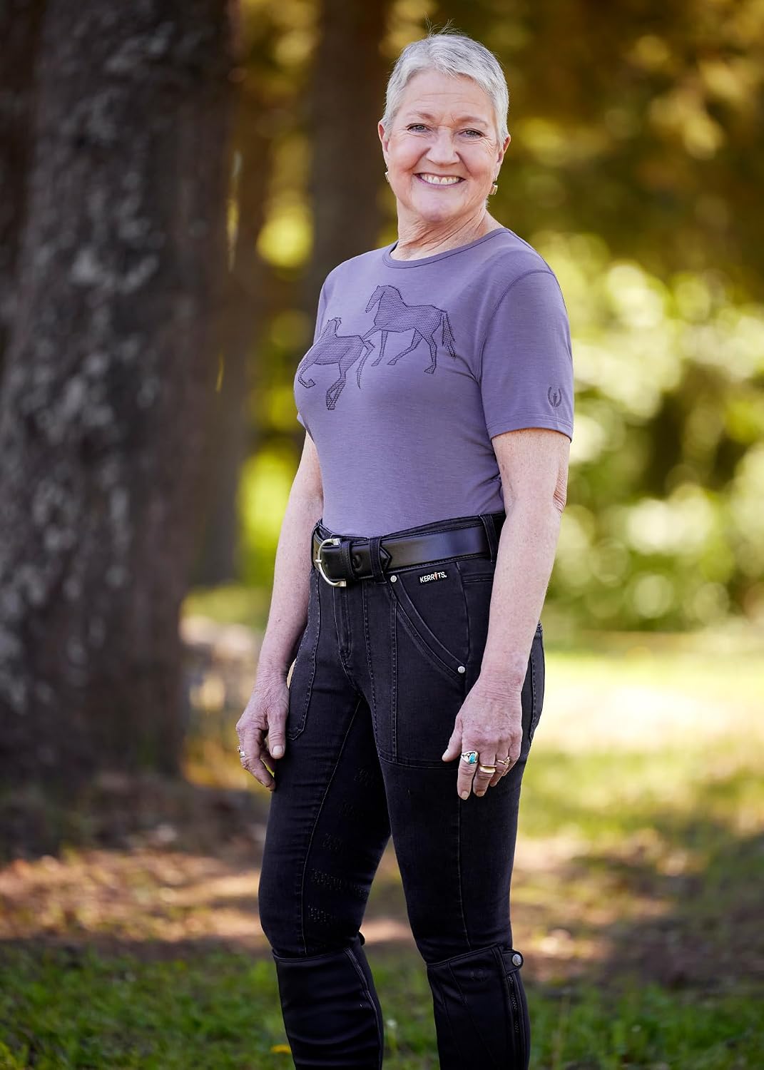 Kerrits Women's On The Double Horse Tee – Ultra-Wicking, Soft, Breathable Casual Top with Horse Print Design