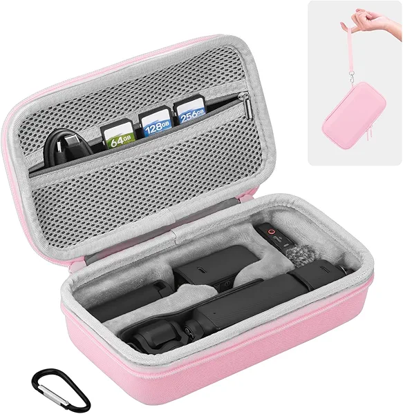 BRDRC Osmo Pocket 3 Case, Portable Carrying Bag Protective Hard Storage Bag for DJI Osmo Pocket 3 Creator Combo Camera Accessories with Wrist and Carabiner (Pink)
