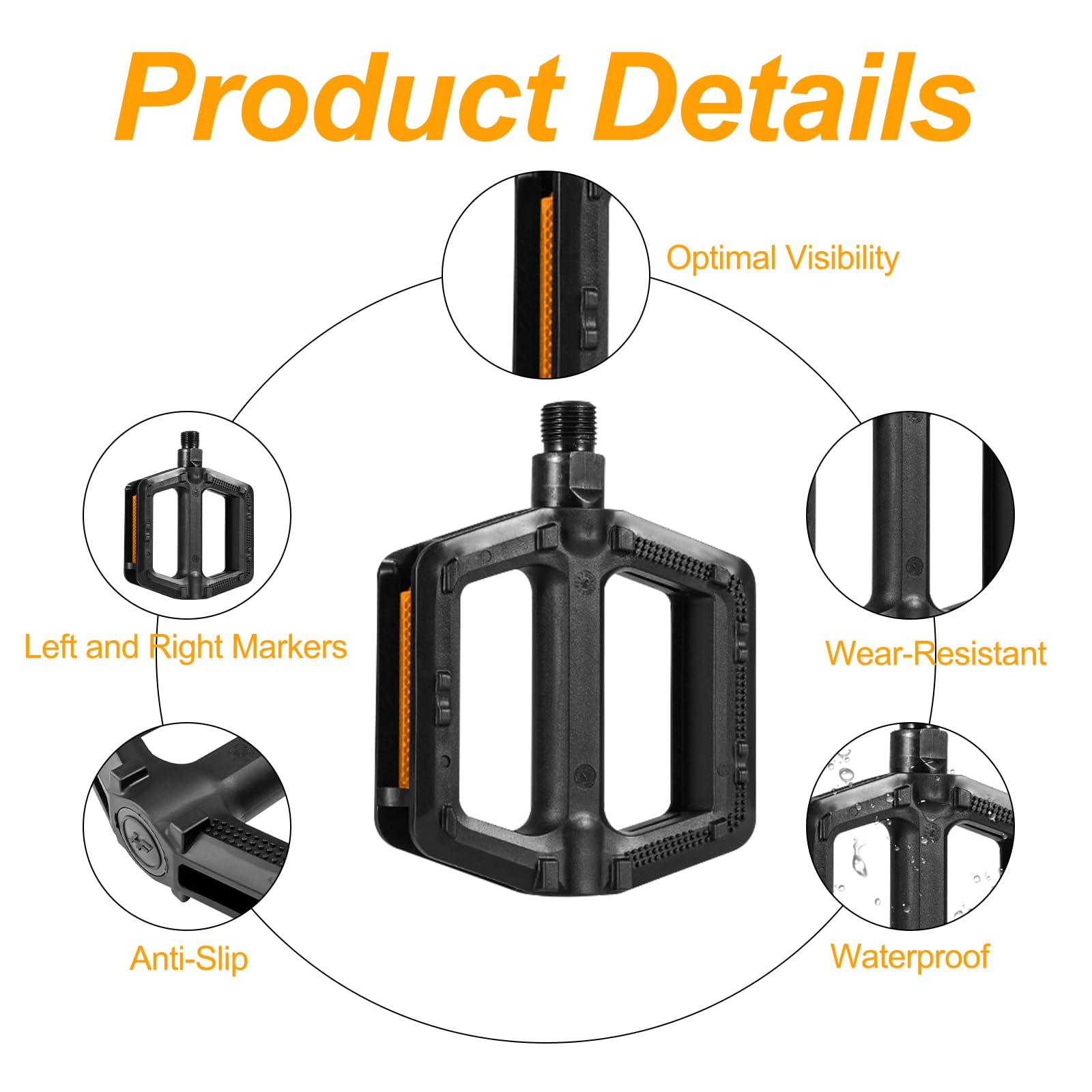 Lot De 2 Pédales De Vélo Universelles Antidérapantes En Plastique Noir