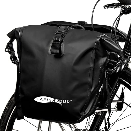 Miniatura 9 de Alforjas de bicicleta impermeables – 50 L bolsas de sillín para bicicletas – Bolsa de bicicleta para comestibles, laptop (negro, 1 par) Negro -,25L