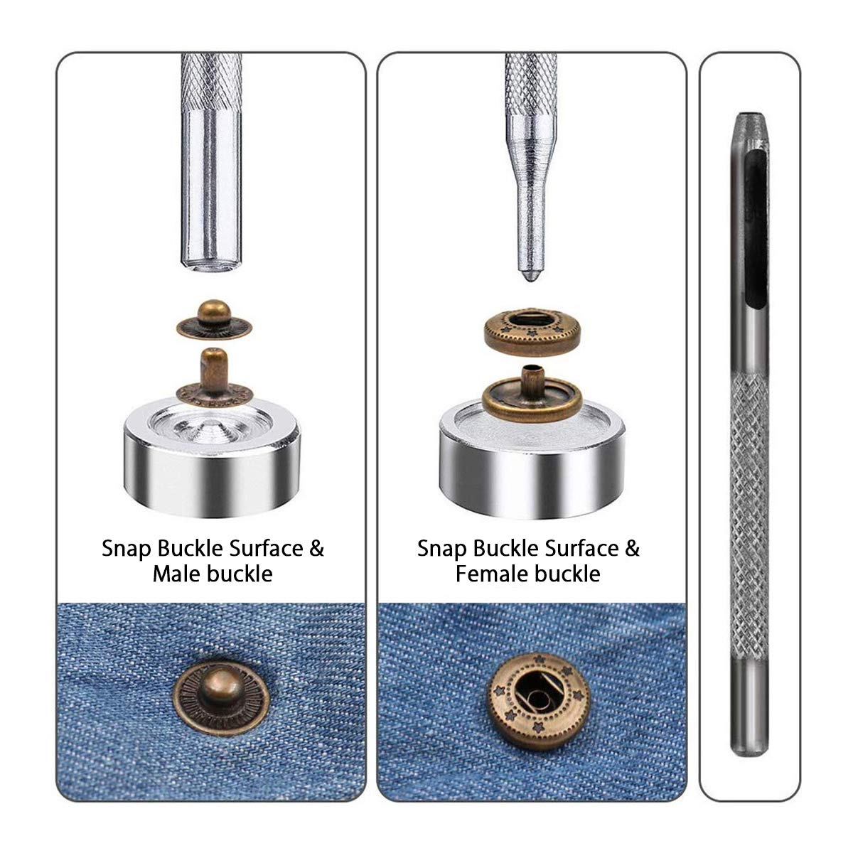 120 Set Bottoni Automatici Metallici Con Attrezzi - Per Jeans, Pelle, Tende E Riparazioni Fai Da Te