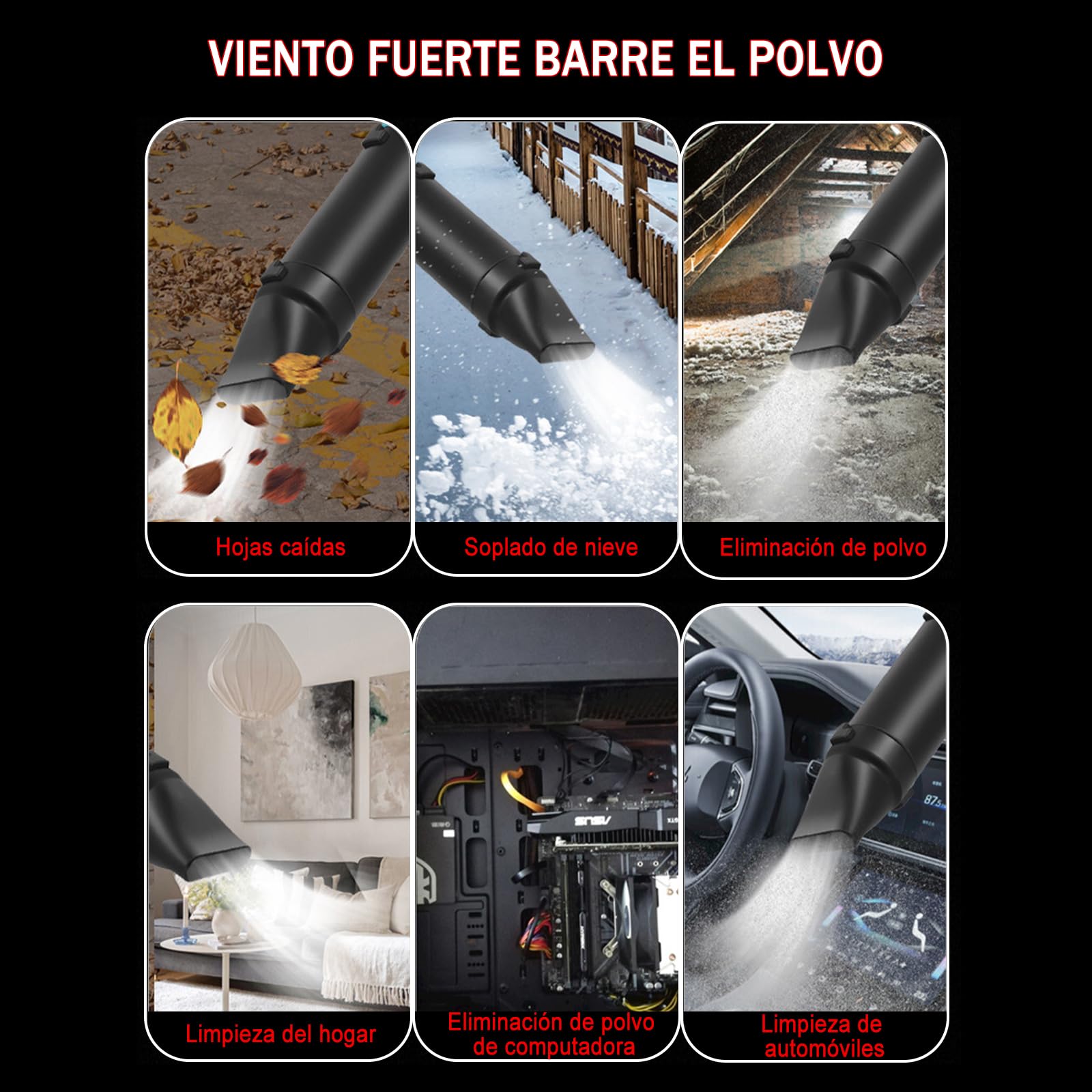 Soplador de Aire Potente 800W, 35000RPM Soplador de Hojas Inalambrico con 1300mAh Bateria, para Jardín, Coche, Patio, Nieve