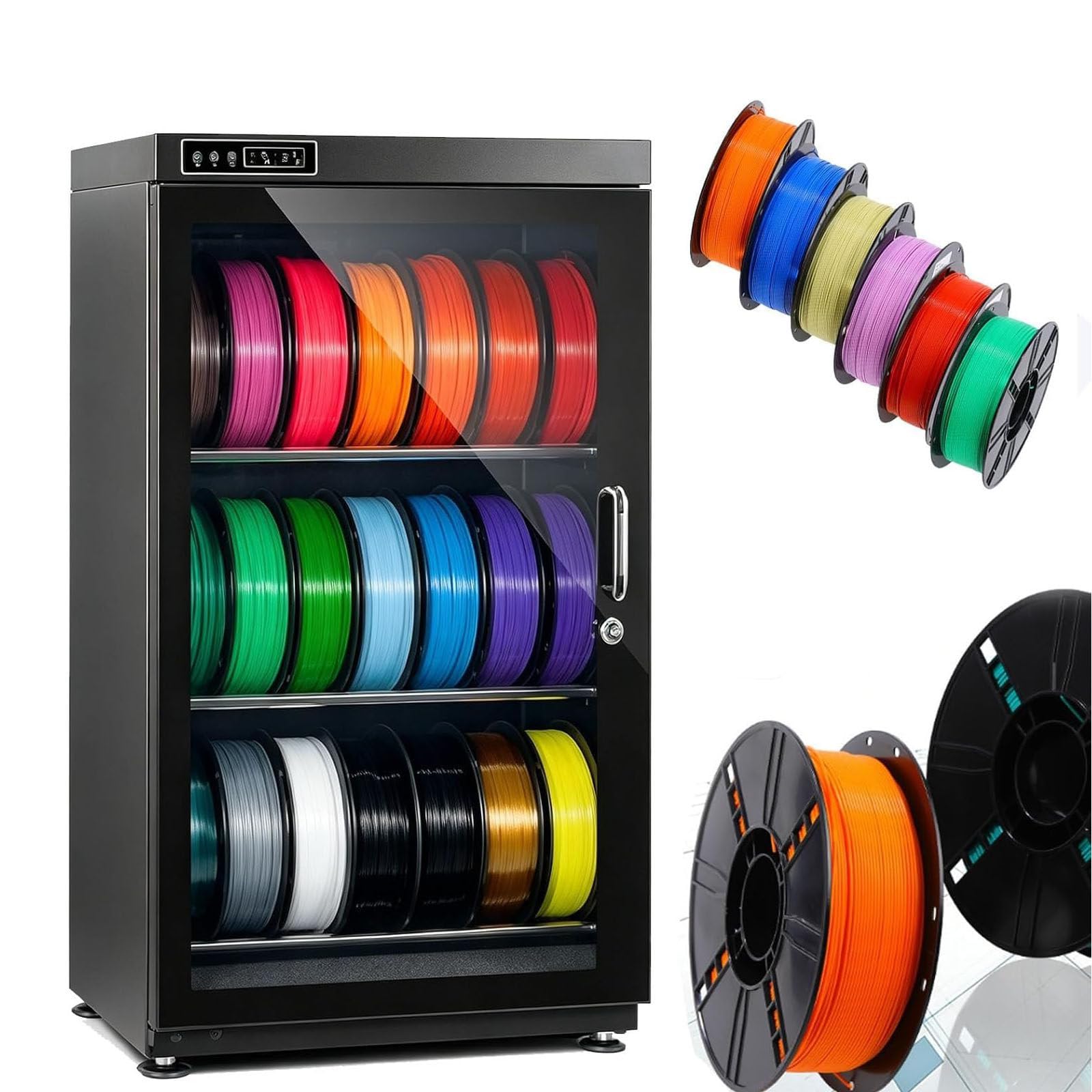 LSBHPPD Filament Dryer Box,Filament Dehydrator Storage Cabinet,Sealed Anti-Moisture Dry Box with Lcd Display,Multi-roll Drying Rack,Moisture Proof Solution for 3D Printing Materials 115L