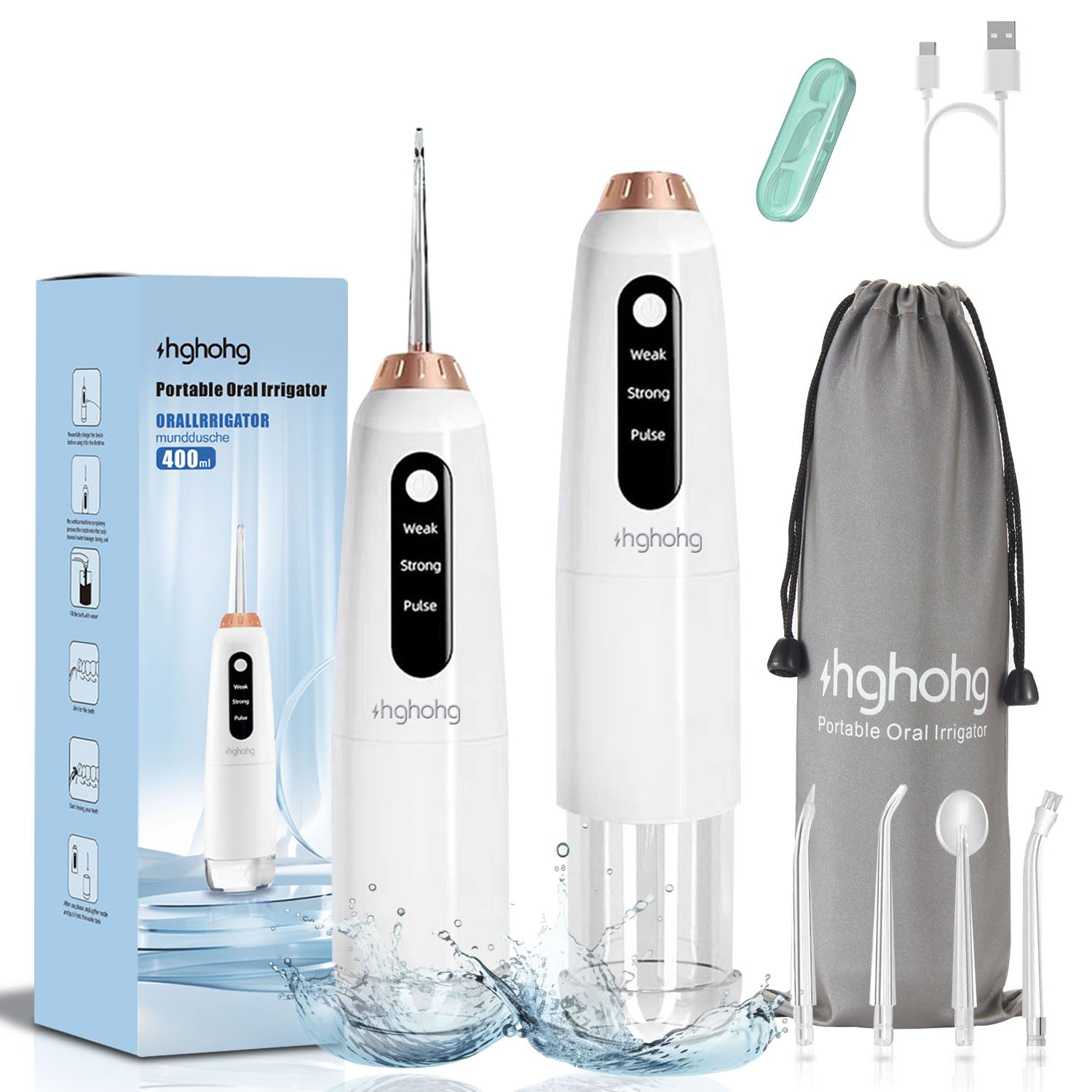 Dental Flosser Teeth Pick, 500ML Pull-Out Water Tank Portable Oral Irrigator, Rechargeable IPX6 Waterproof Powerful Battery Life Dental Piks for Cleaning Home Travel