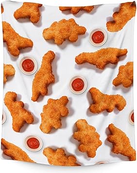 Mercuryelf Dinosaur Chicken Nugget Blanket - Soft, Fuzzy & Warm - 40x50 Inches Flannel Throw Blankets for Travel, Office - White Novelty Throws Gift for Boys, Girls