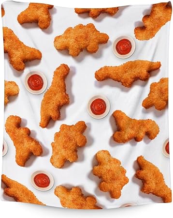 Mercuryelf Dinosaur Chicken Nugget Blanket - Soft, Fuzzy & Warm - 40x50 Inches Flannel Throw Blankets for Travel, Office - White Novelty Throws Gift for Boys, Girls