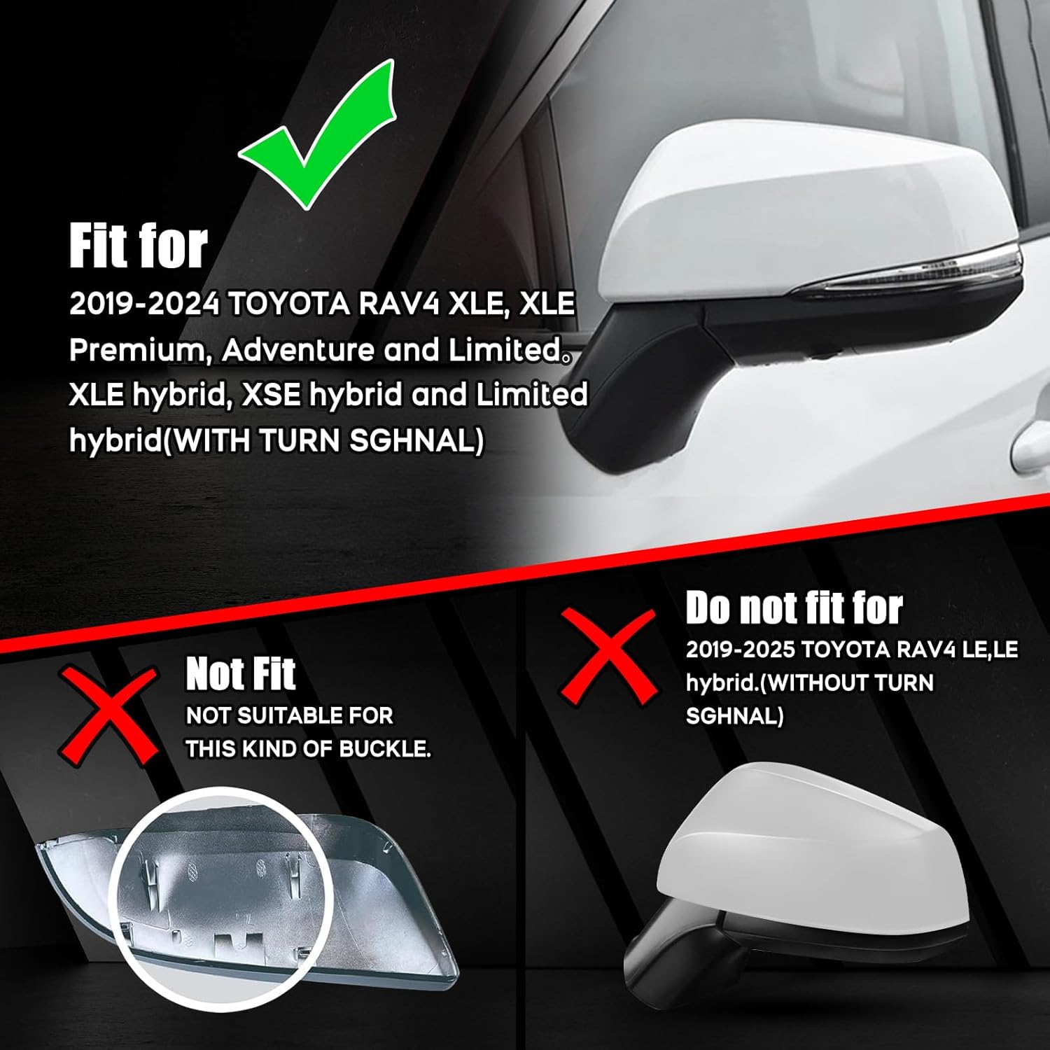 White Direct Replacement Mirror Cover for 2019-2025 Toyota RAV4 XLE XSE and Limited Hybrid with Turn Signal Light Model, Directly Replace Style, Not Sticker Style
