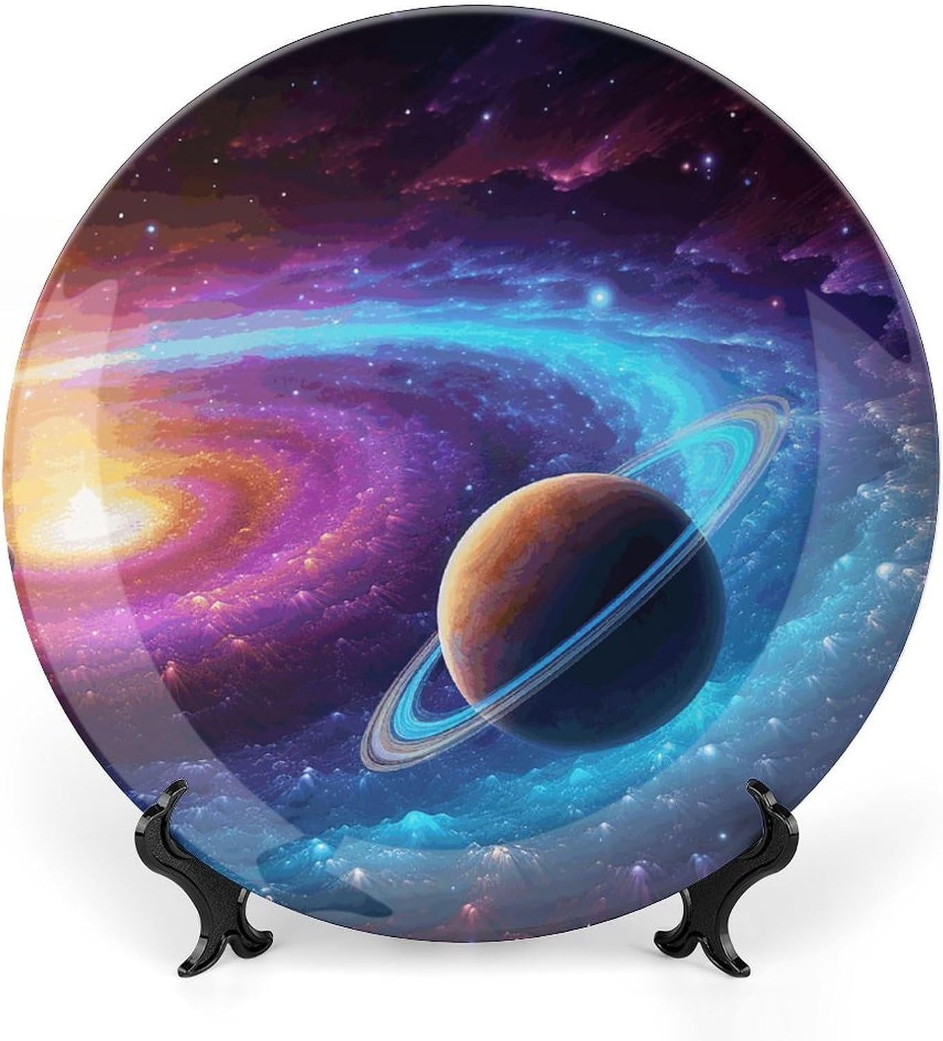 Colorful Solar Star Ceramic Decorative Plate for Home, Bone China Plates | Chinese Style Decorative Dish with Stand, Dinner Plates Art Crafts for Wall Decor, Collections Plate with Hook 7inch