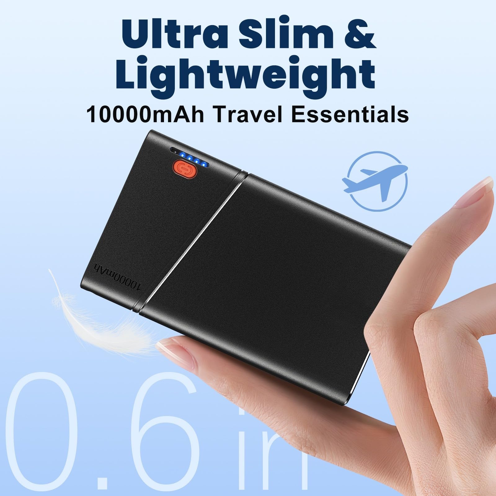Aaoyun 10000mAh Portable Power Bank, 22.5W PD Fast Charging Battery Pack with Built-in USB-C Cable, Ultra-Slim External Phone Charger for iPhone 17/16/15, Samsung Galaxy S24, Android (Black) view 3
