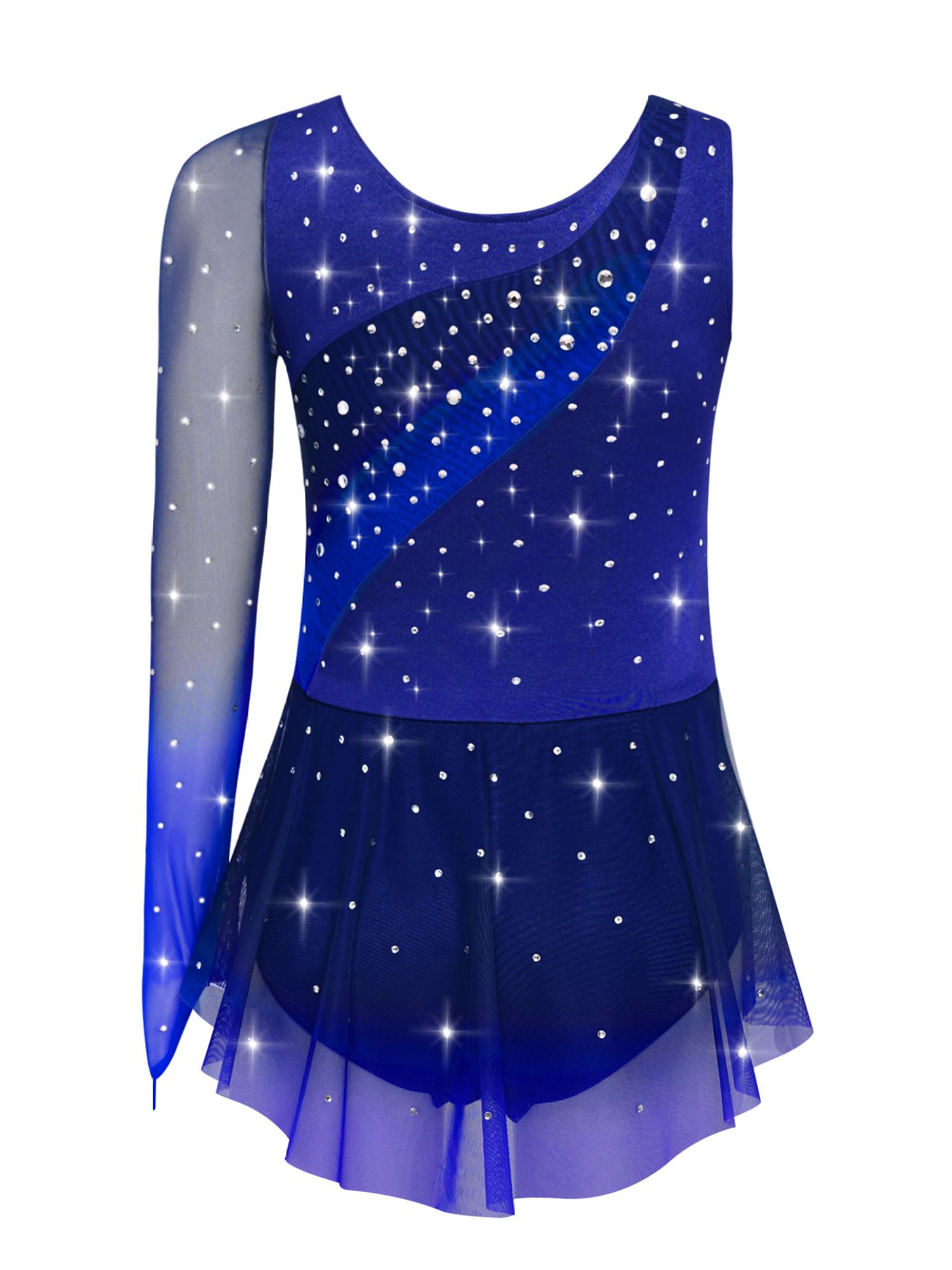 Asymétrique Une Epaule Robe Patinage Artistique Fille Manche Longue Strass