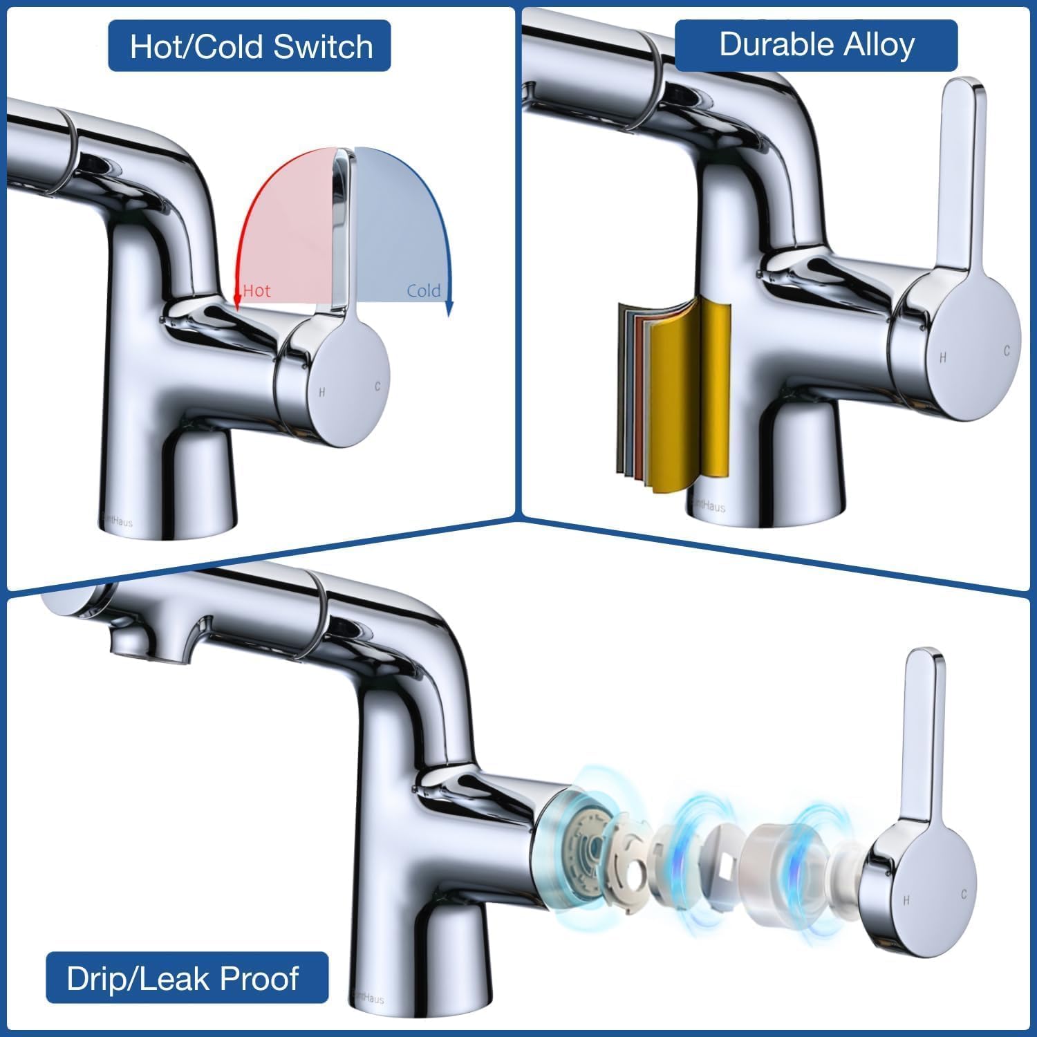 Wasserhahn Bad mit Ausziehbar Brause, 3 Strahlarten, Chrom | Waschtischarmatur & Mischbatterie fürs Badezimmer, Einhebelmischer für Kalt- & Warmwasser am Waschbecken