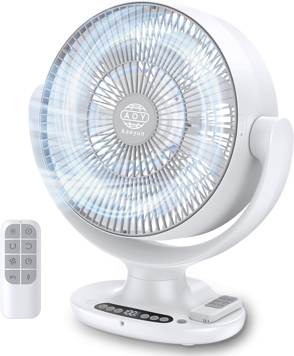Aaoyun Battery Powered Floor Fan, 12000mAh Cordless Room Air Circulator with Remote, 3D Oscillating Standing Fan, 8 Speeds, 20dB Quiet Motor, Washable Portable Fan for Bedroom, Indoor, Outdoor（D6）