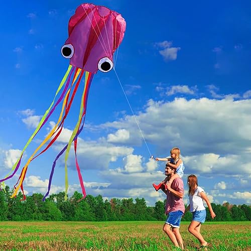 Vista 31 de Hengda Kite Soft Octopus Kite Series, Beautiful Kite with Long Colorful Tail for Kids and Adults, Easy to Fly Beach Kites, Excellent Outdoor