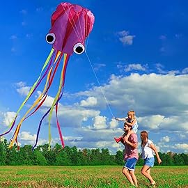 Hengda Kite Software Octopus Flyer Kite with Long Colorful Tail for Kids, 31-Inch Wide x 157-Inch Long, Large, Purple