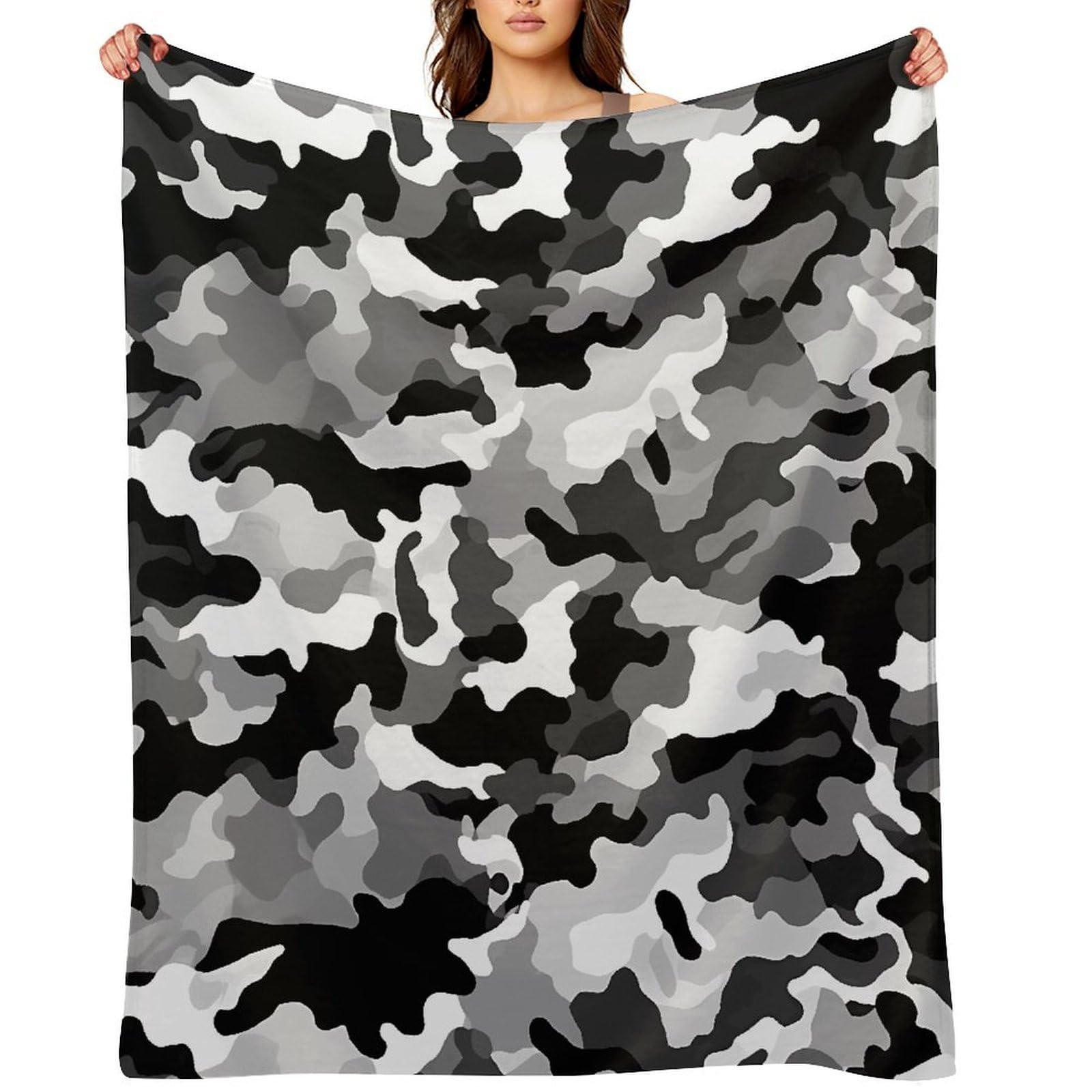 Black Grey White Camo Throw Blanket for Couch and Bed Super Soft Warm Lightweight Throw Blankets Cozy Fuzzy Flannel Blanket Personalized Decorative Blankets for Sofa Decor 50"x60"