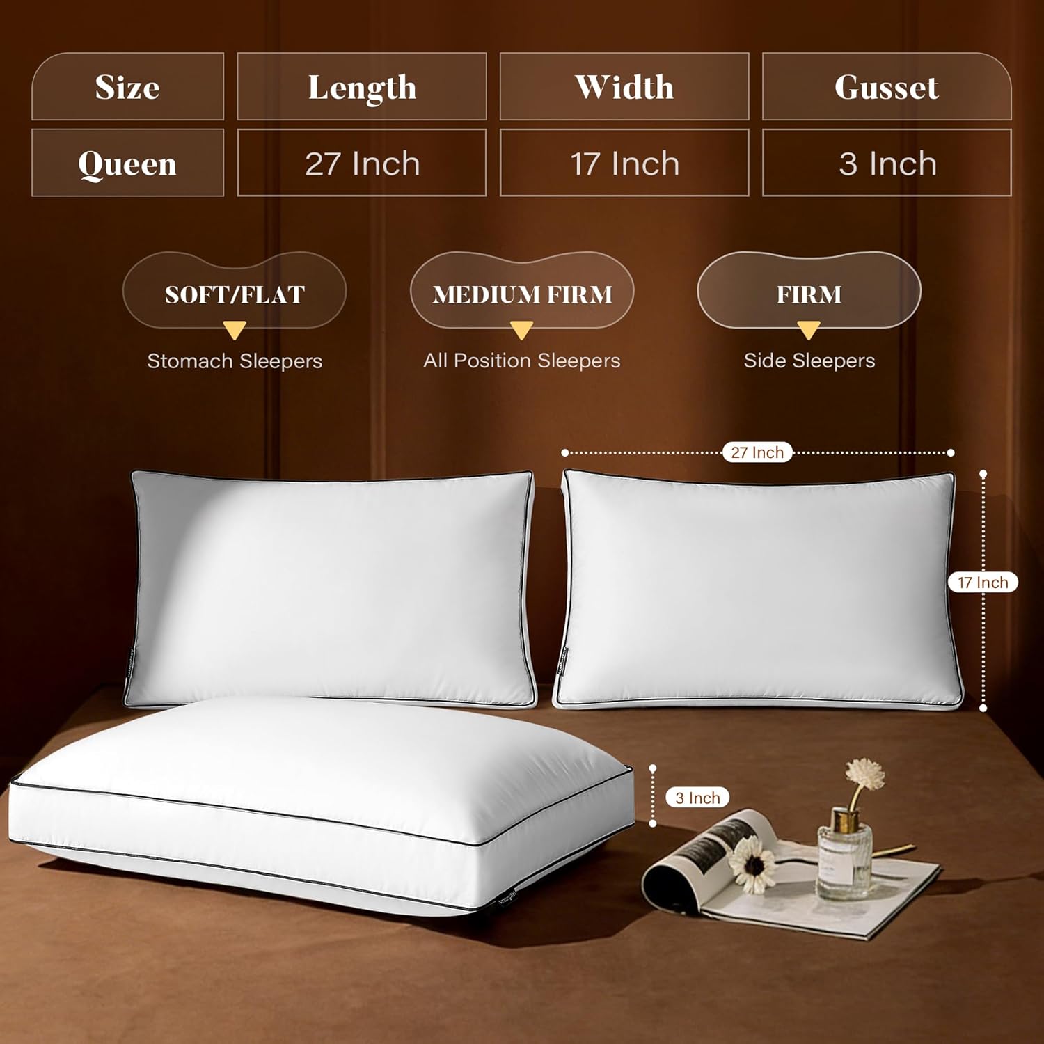 Goose Feather Down Pillows Queen Size Set of 2, Down Surrounded Hotel Collection Bed Pillow for Sleeping with 3 Inch Gusset, 2 Pack, Fluffy Plush for Side, Back Sleepers 20x30 in. - Image 5