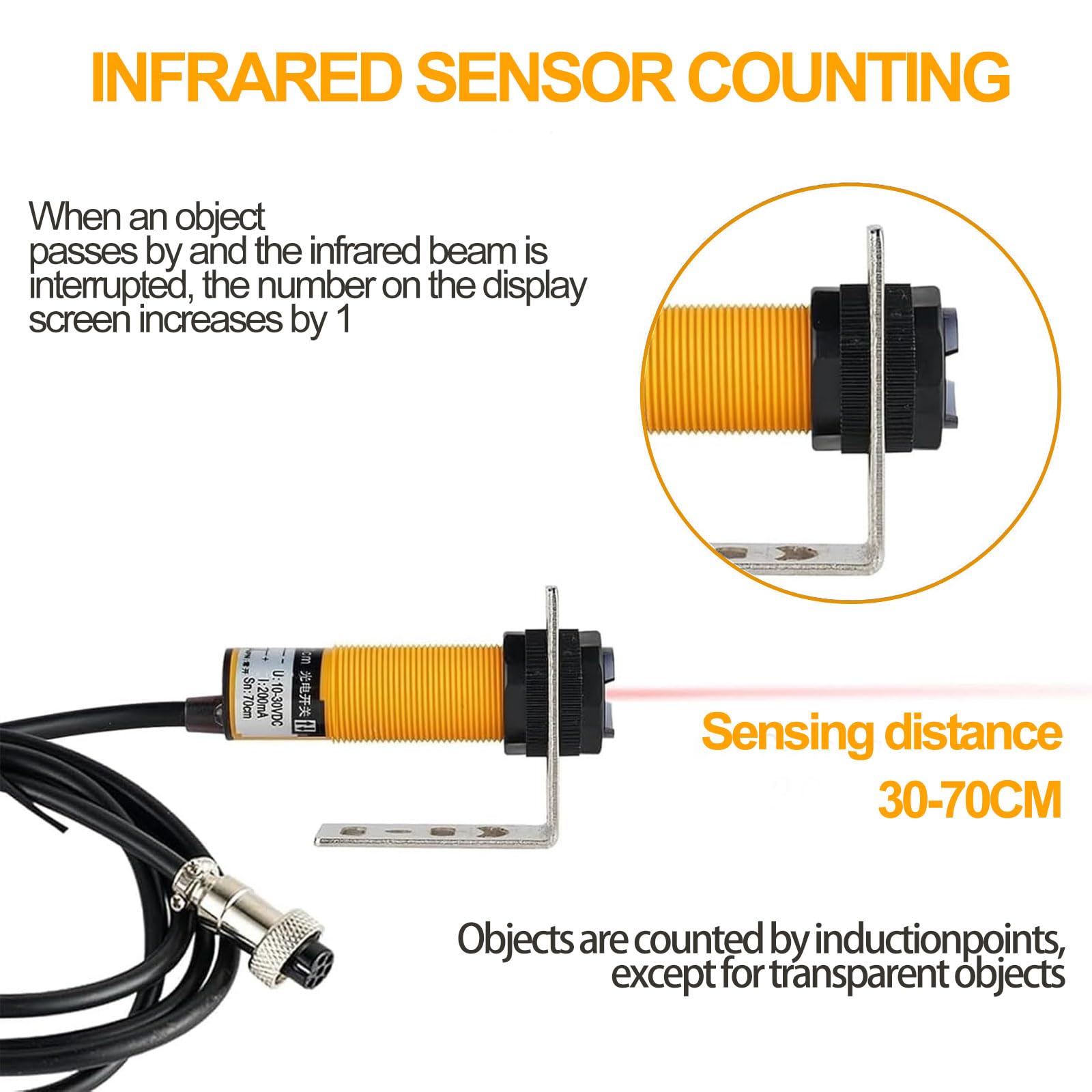 KEhtu Contador Digital infrarrojo LED, Contador de línea de producción con Control Remoto y Memoria de Corte de energía. Distancia de detección de 30-70 cm