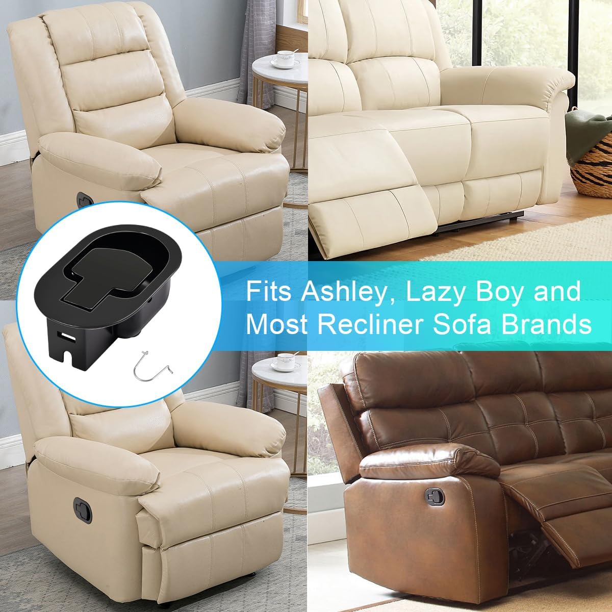 Sopito Universal All-Metal Recliner Handle Replacement Parts (4.4 * 2.7 in) with Retaining Clips, Fits for Lazy boy, Ashley and Other Recliner Chair Brands (Pack of 2)