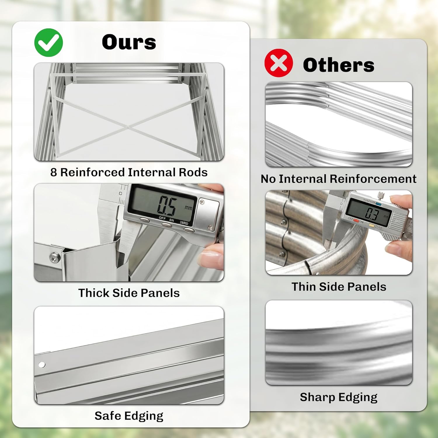 Outsunny Galvanized Raised Garden Bed Kit with Reinforcing Bars, Large and Tall Metal Planter Box for Vegetables, Flowers and Herbs, 6' x 3' x 2', Silver