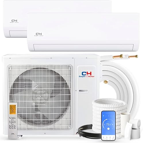 Cooper Hunter Sistema de calefacción de aire acondicionado dividido de doble zona de 9000 12000 BTU precargado bomba de calor 213 SEER incluye