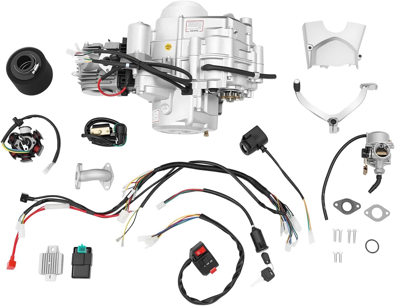 125cc 4 Stroke Semi Auto Engine Motor Dirt Pit Bike, 4 Speed with Reverse Motor Complete Kit for Go Kart Atv Quad Buggy