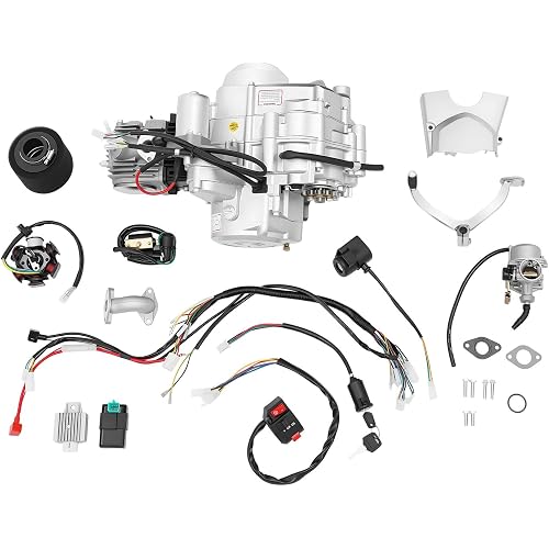 Semi Auto Engine Motor, 125CC 4-Stroke Engine Motor,4 Speed ATV Quad Engine Motor Complete Kit, Single Cylinder Air-Cooling Motor w/Reverse Electric Starter for Go Kart, Dirt Bike, ATV, Pit Bike
