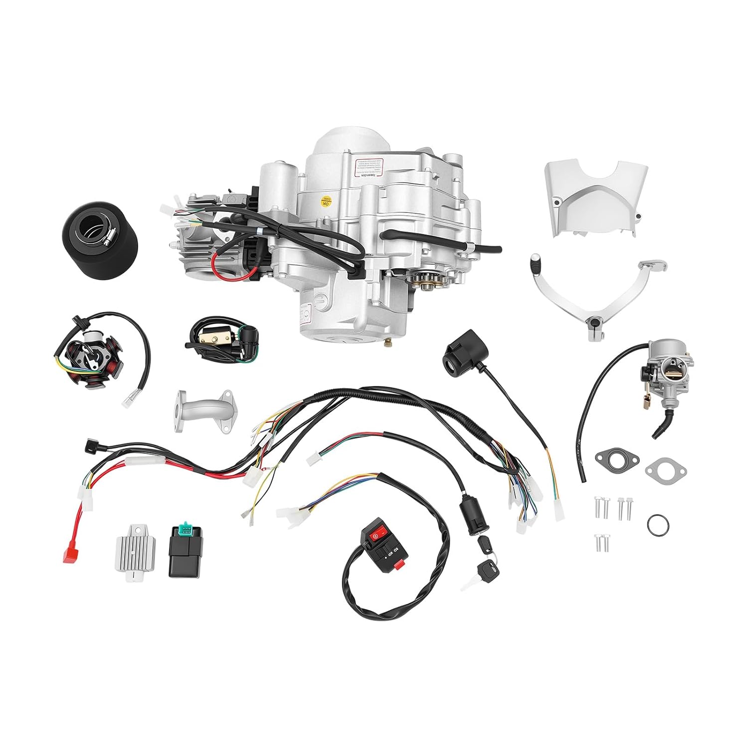 125CC 4-Stroke Semi Auto Engine Motor, 4 Quad Engine Motor Complete Kit, Semi Auto Reverse ATV,Single Cylinder Air-Cooling Motor w/Reverse Electric Starter for Go Kart, Dirt Bike, ATV, Pit Bike