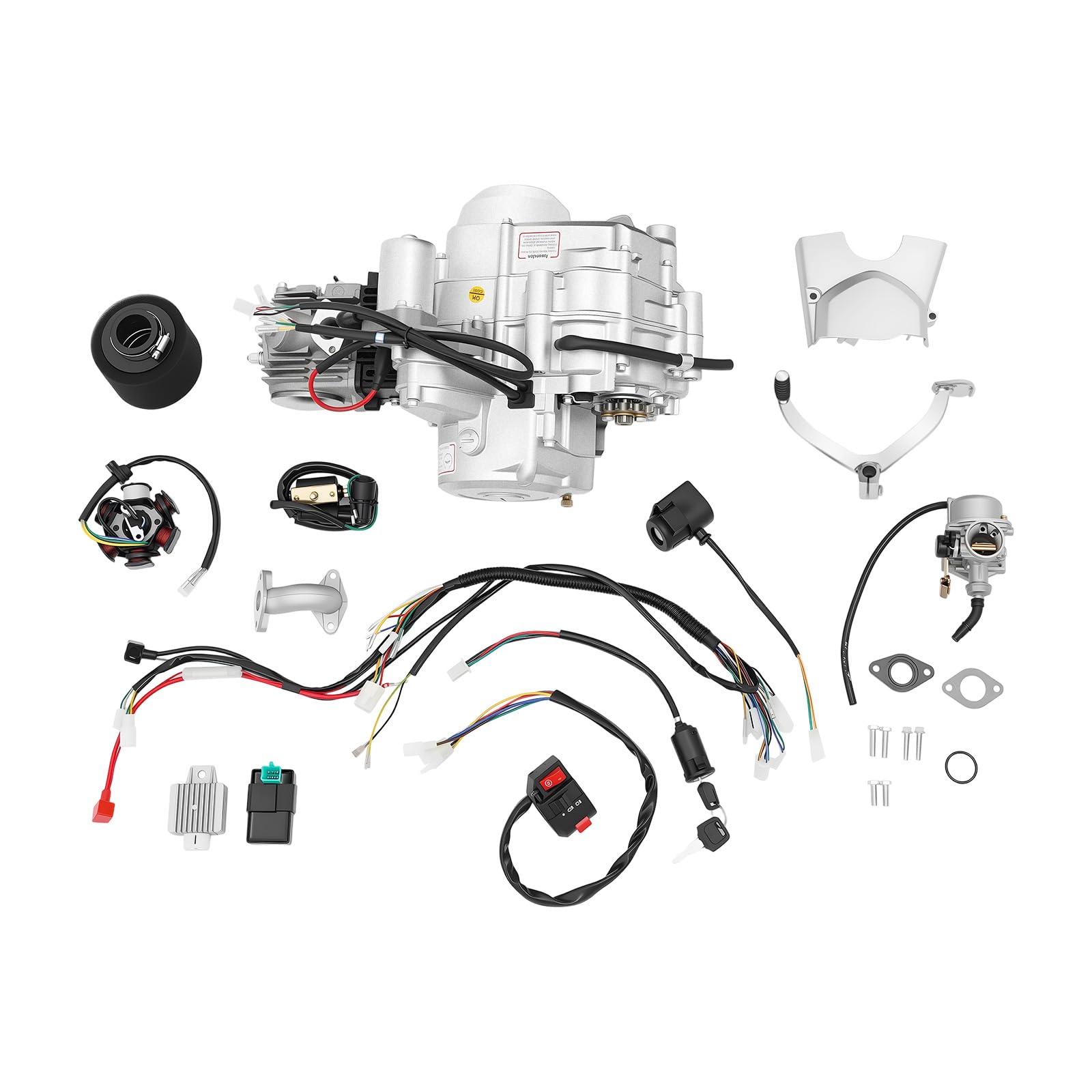 Motor ATV de 4 tiempos de 125CC, motor de kart monocilíndrico horizontal, arranque eléctrico refrigerado por aire, encendido CDI, 3 marchas hacia adelante con marcha atrás, incluye cableado + filtro