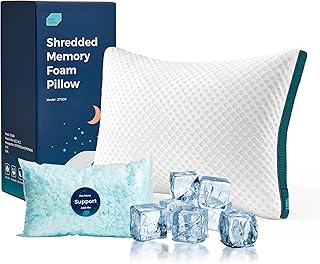 LINSY LIVING Cooling Shredded Memory Foam Pillow, Gel Infused Pillow with Tencel™ Washable Cover, Adjustable Firm Bed Pillows for Back, Stomach, Side Sleepers, CertiPUR-US & Oeko-TEX Certified, Queen
