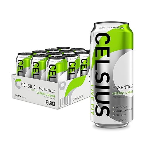 CELSIUS ESSENTIALS, Sparkling Cherry Limeade, Performance Energy Drink 16 Fl Oz (Pack of 12) - Cherry Limeade - 16 Fl Oz (Pack of 12)