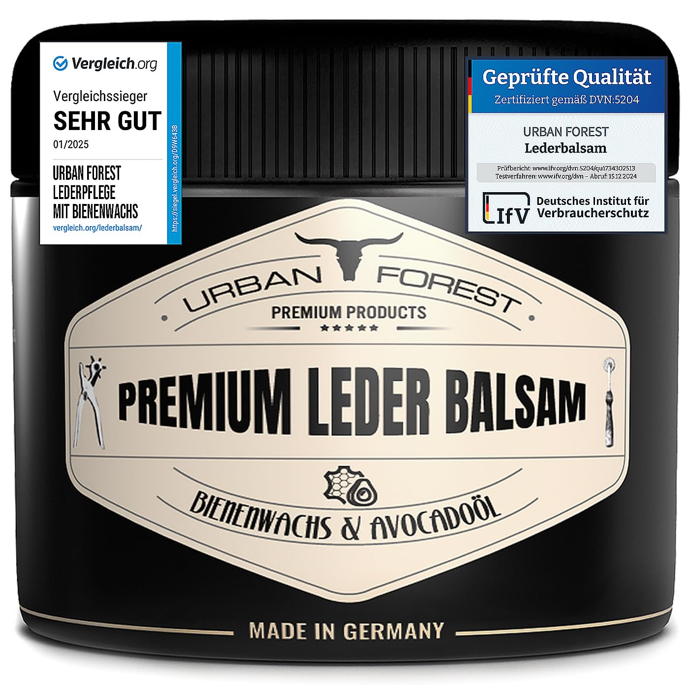 URBAN FOREST Lederpflege mit Bienenwachs & Avocado-Öl 250ml für Auto Sofa Couch Möbel Jacke Motorradbekleidung Handtaschen Ledercouch Schuhe Sattel für Pferde Lederfett - Premium Leder Balsam