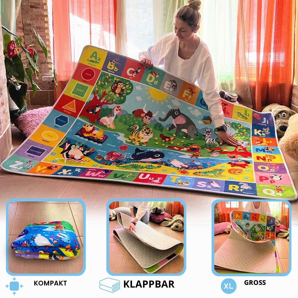 QUOKKA Spielmatte Baby - Spielteppich Kinder - ABC Teppich Kinderzimmer Für Junge & Mädchen - Antirutsch Krabbelmatte Baby Faltbar - Kinderzimmer Waschbarer Teppich