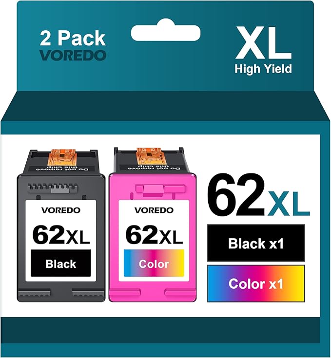 62XL for HP 62 Ink Cartridges for HP Ink 62 Black Color Combo Pack for