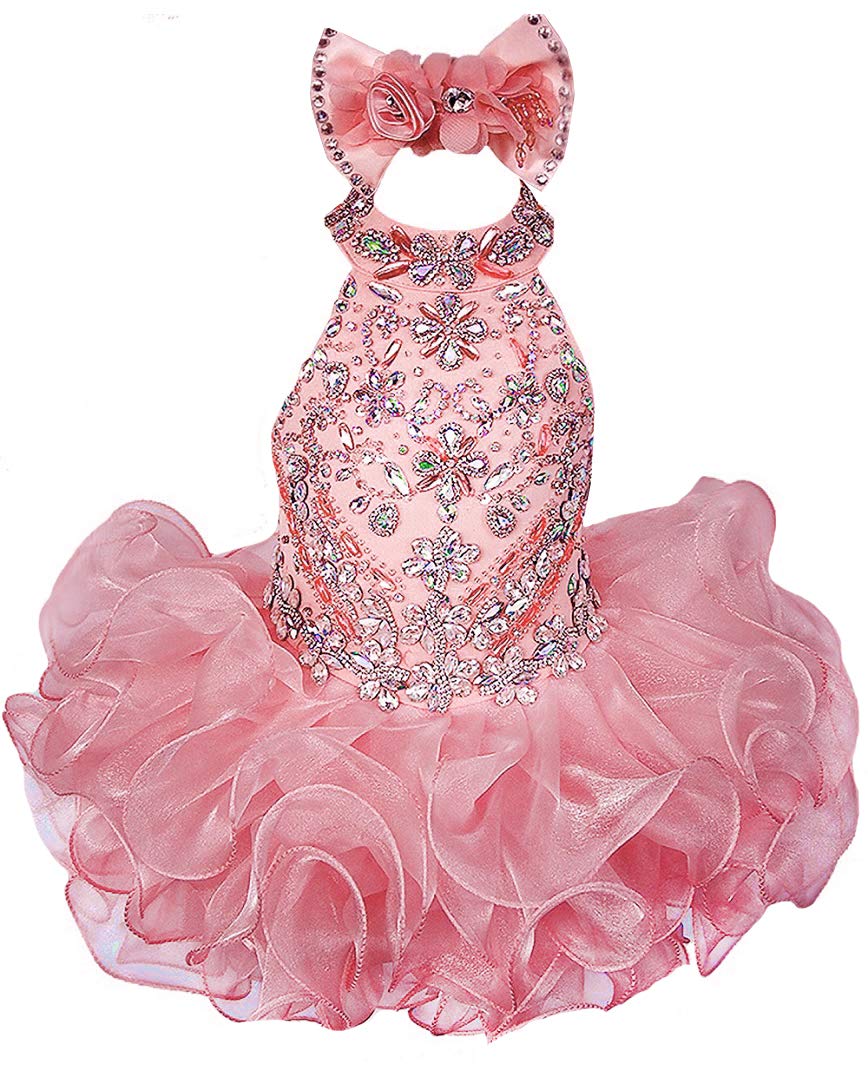 Junguan Baby Girls Short Halter Cupcake Pageant Dresses New Born Princess Birthday Party Tutu Ball Gowns