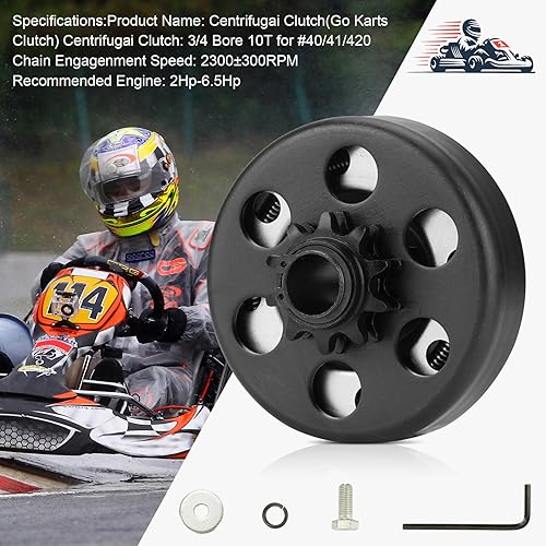 Miniatura 4 de Embrague Go Kart 34 de orificio 10T compatible con cadena #4041420, embrague centrífugo apto para minibike MB165 y MB200 y motores clonados Honda
