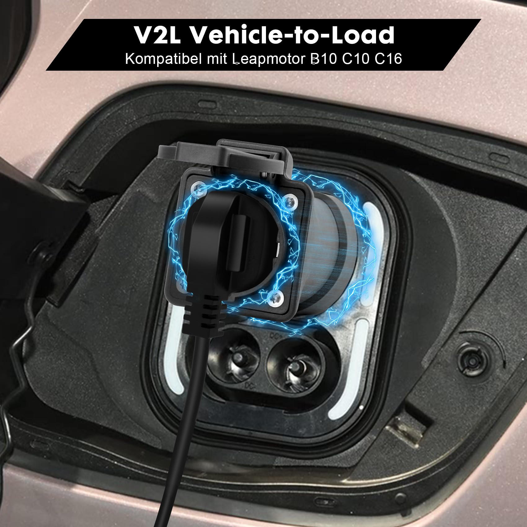 V2L Adapter für Leapmotor B10 C10 C16 EV, Fahrzeug-zu-Ladung-Adapter Vehicle to Load Typ 2 auf Schuko AutoAdapter für Elektrofahrzeuge die V2L-Funktionen unterstützen