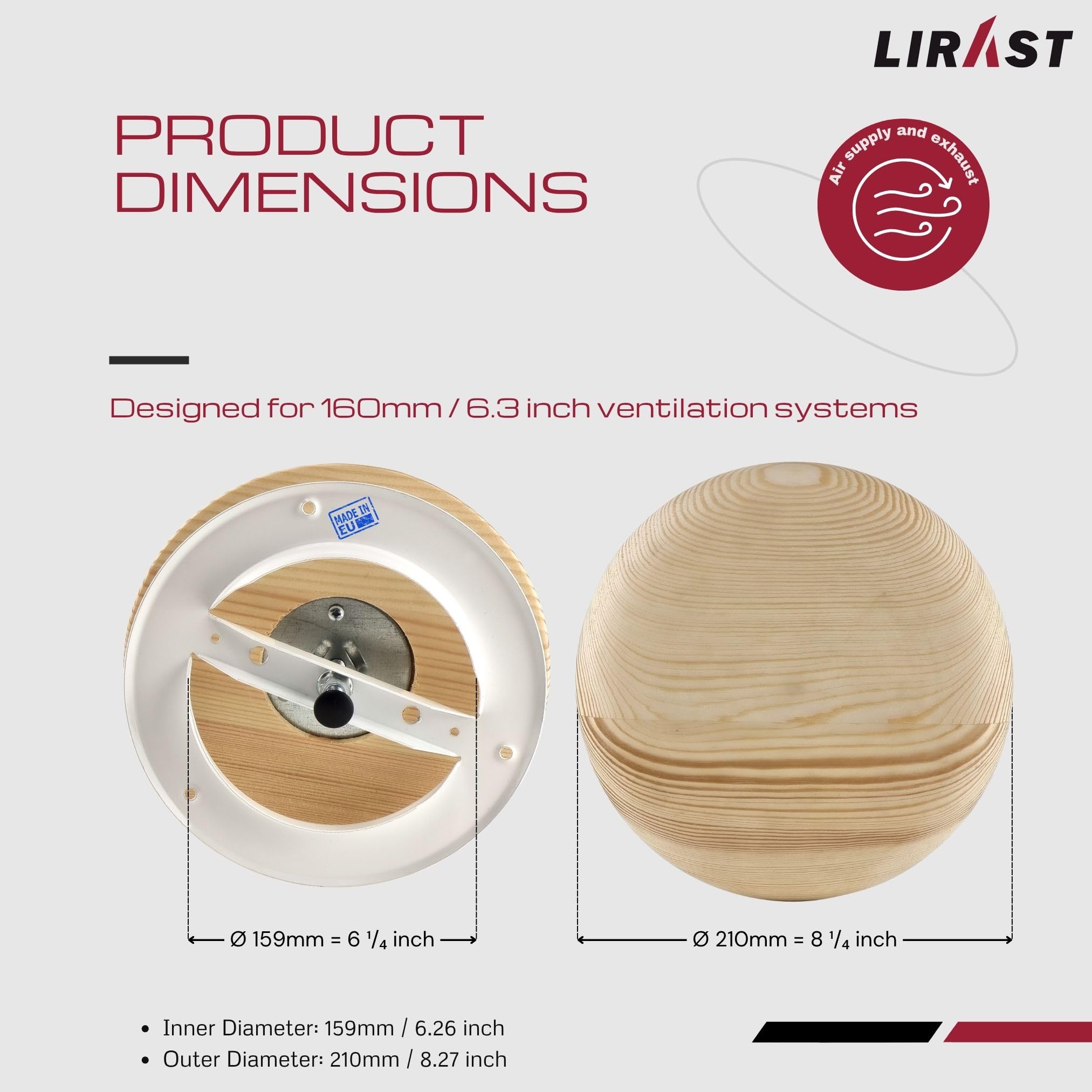 Ø 160mm Holz Anemostat - Abluft Zuluft Tellerventil - Rund Lüftungsventil für Sauna