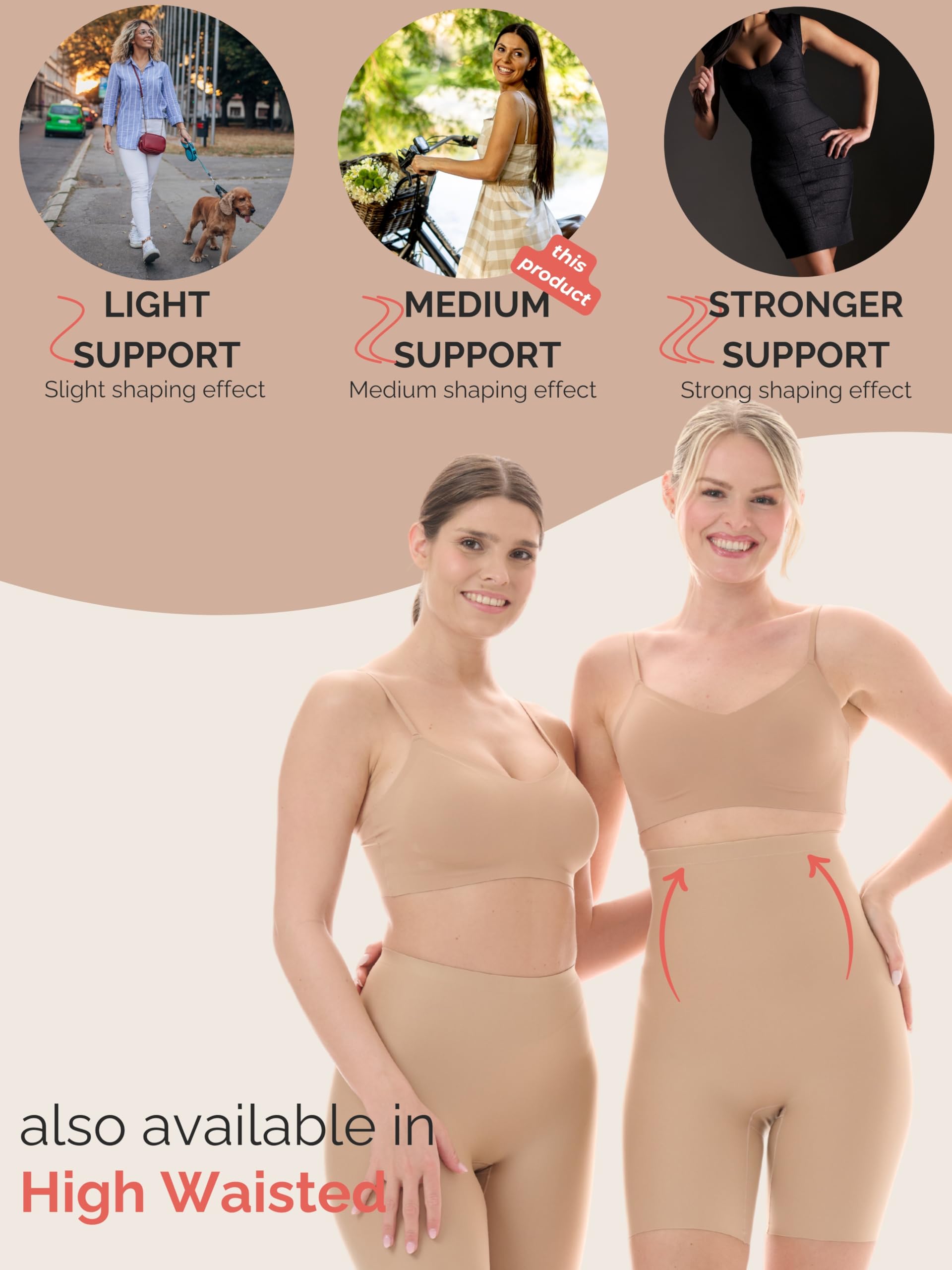 TONEST Shapewear damskie spodnie wyszczuplające brzuch - średni stan - majtki modelujące figurę z nogawkami - Shape - spodnie rowerowe - 1300-MS-FC