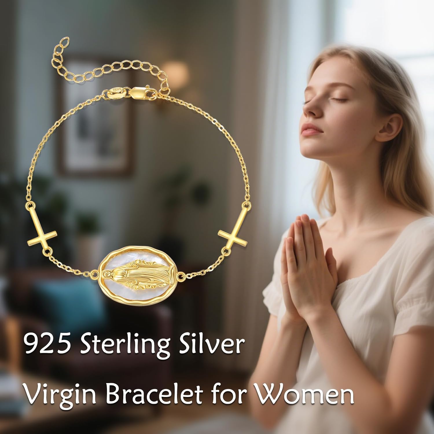 Seven Archangels/Cross Virgin Mary Bracelet Tetragrammaton Sterling Silver Seal of The 7 Archangel Michael Medal Bracelet Religious Jewelry for Men Women
