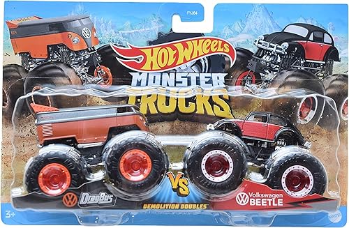 Hot Wheels Monster Trucks Drag Bus Vs Volkswagen Beetle, Demolición Dobles Autobús Vs Escarabajo VW